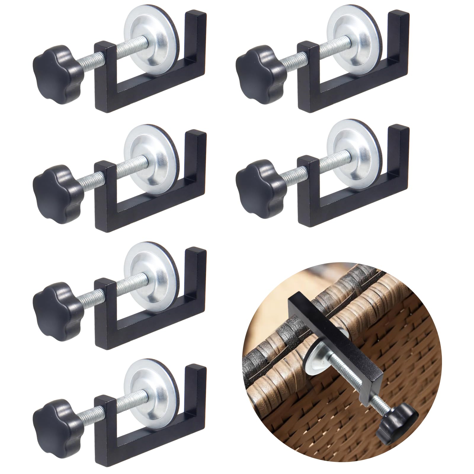 2.17in Adjustable Sectional Couch Sofa Funiture Clamps Outdoor Patio Furniture Clips for Outdoor Garden Rattan Aligment Rattan Furniture Clamps, 6Pieces