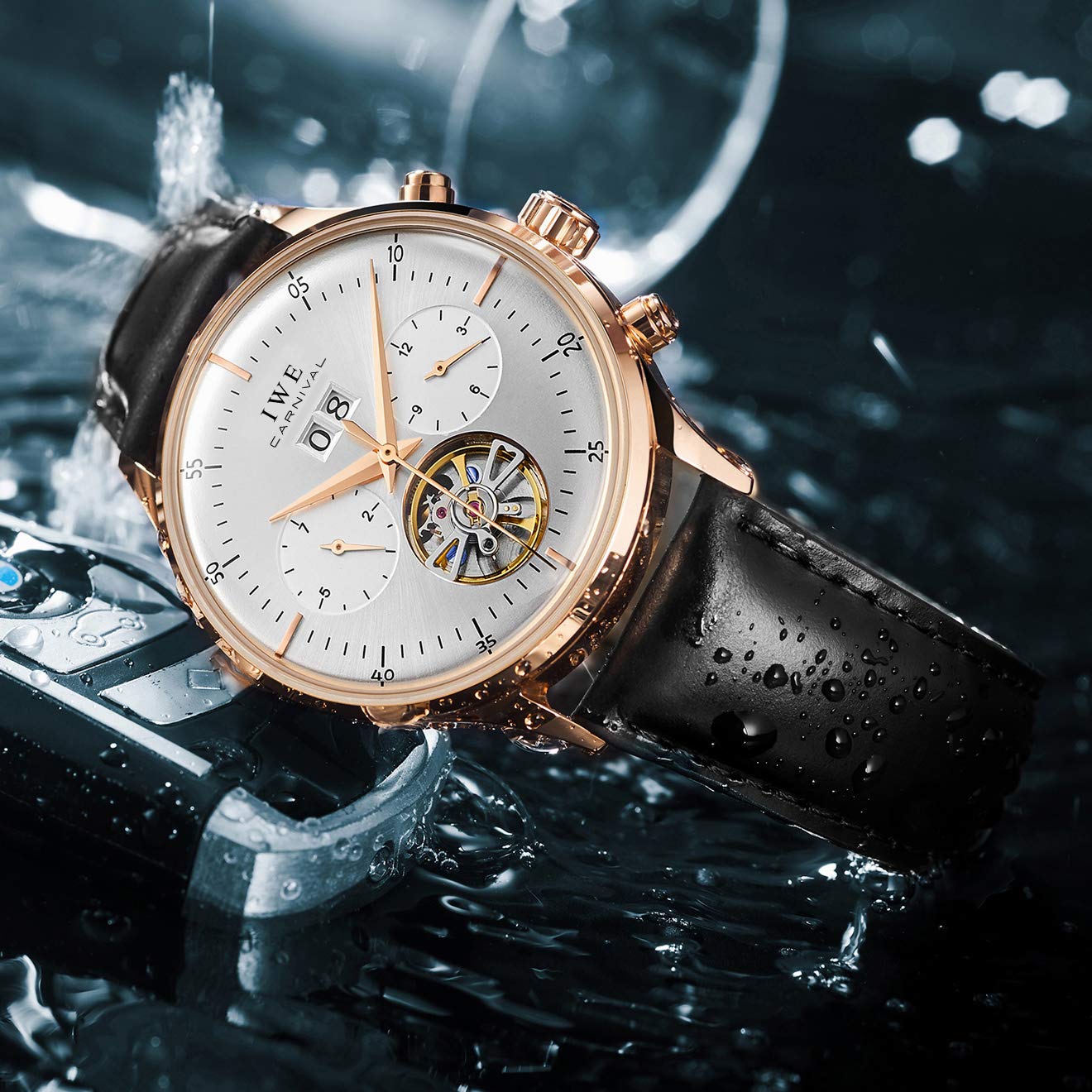 TEINTOP Multifunktionsuhren Herren Automatik Uhr Mechanische Offenes Herz Männlich Armbanduhren