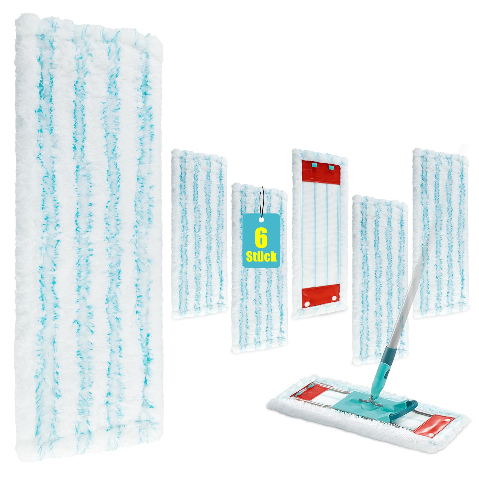 6 Mop Covers for Leifheit Profi XL Micro Duo/Profi XL Cotton Plus, Floor Mop Replacement Cover for Leifheit, Highly Absorbent, Efficient Microfibre Covers, Strong Stain Removal for All Hard Floors