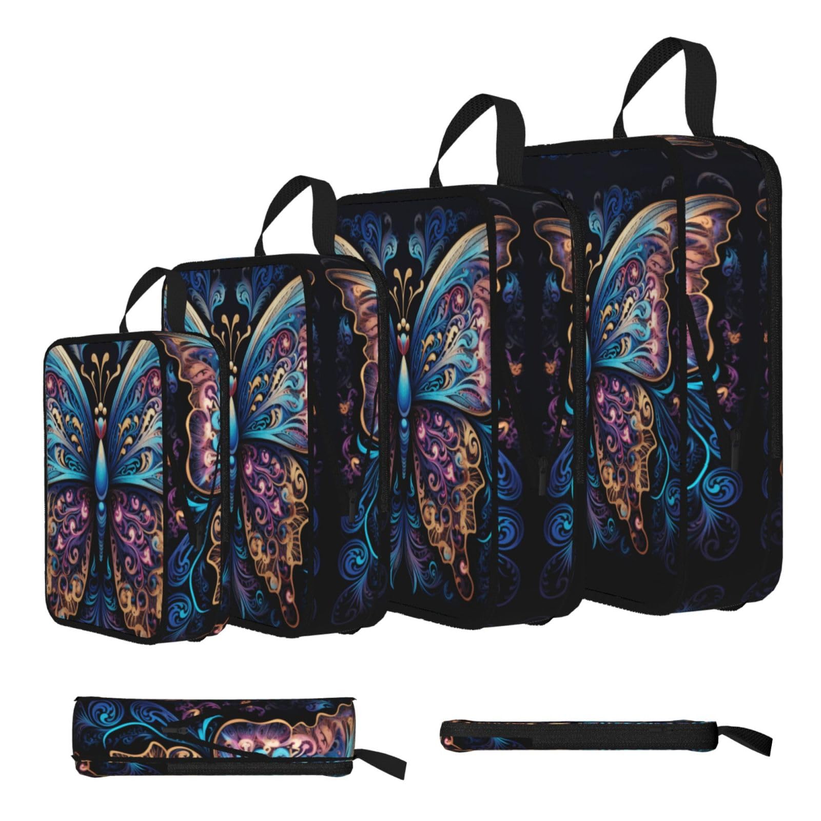 Sxzvvbn Black Gorgeous Butterfly Compression Packing Cubes 4 Piece Set