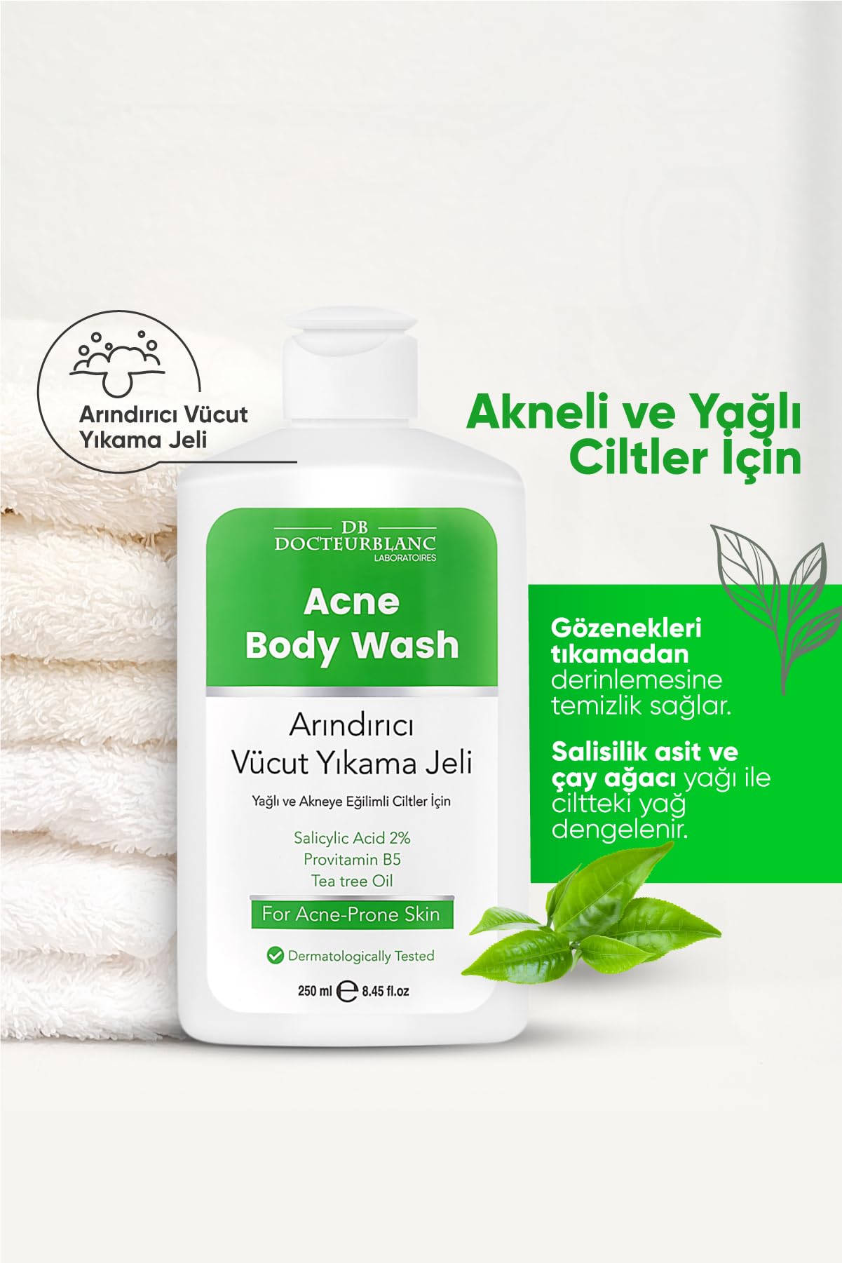 DOCTEURBLANC LABORATOIRES Akneye Eğilimli Ciltler İçin Sivilce ve Sivilce İzlerine Karşı Arındırıcı Vücut Yıkama Duş Jeli