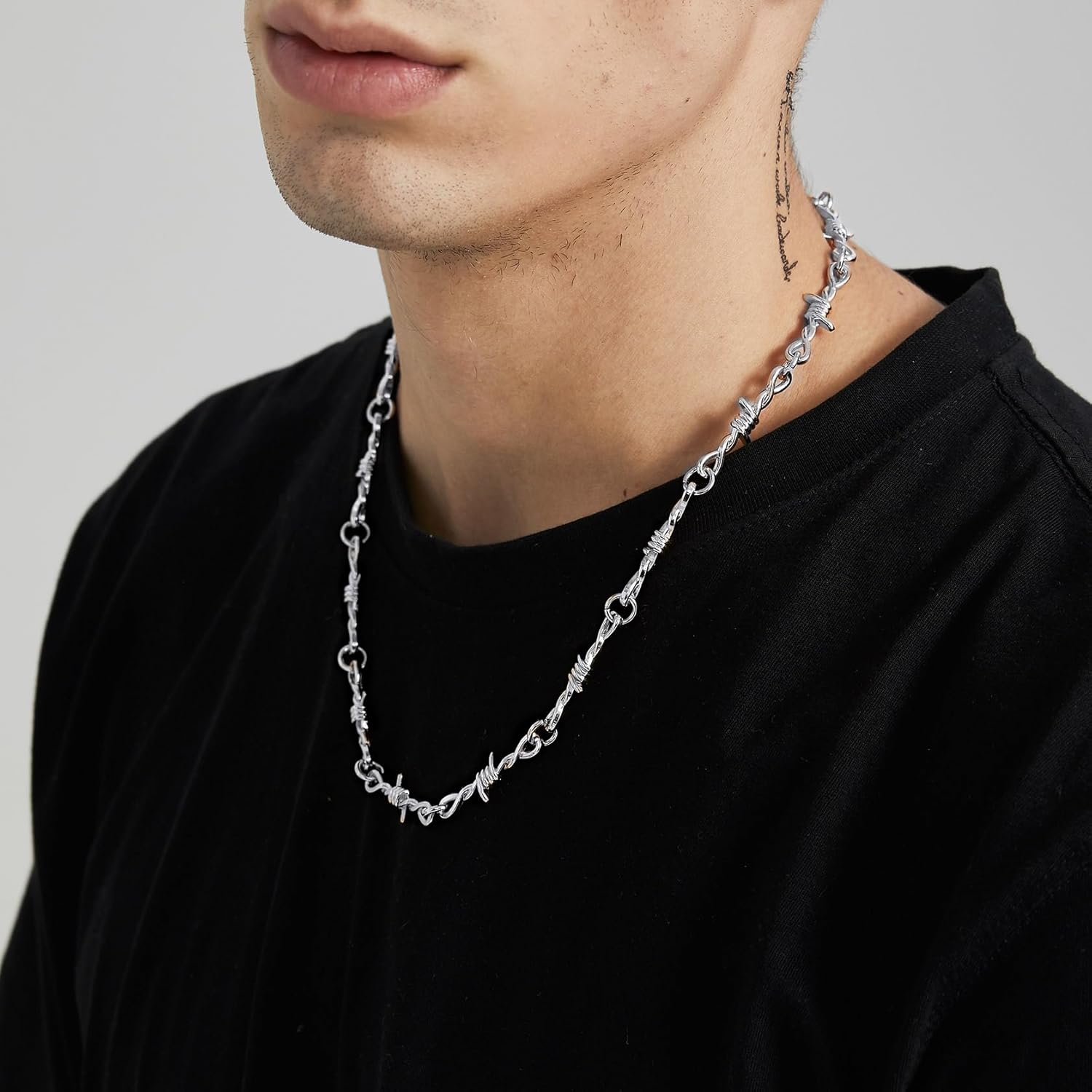 ChainsHouse Barbed Wire Necklace Punk Thorns Chain Necklace for Men Women, 5/6/7/9/12MM Wide Stainless Steel/Black Metal/Gold Plated Hiphop Rock Jewelry, 18-22 Inches