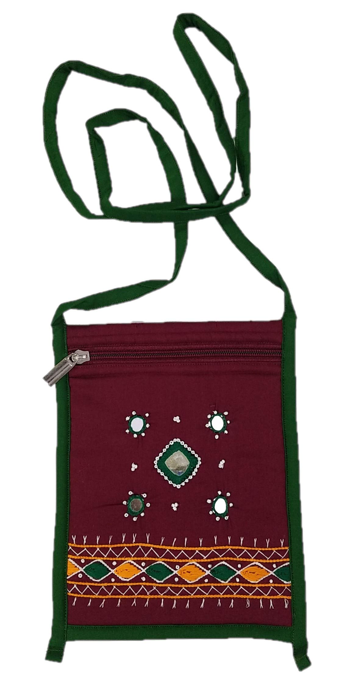 srishopify handicrafts Womens Small Traditional Cotton, Mirror, Beads and Thread Work Handmade Banjara Passport Pouch/Sling Bag (Maroon) (B08KMQW78J) Amazon Price History, Amazon Price Tracker