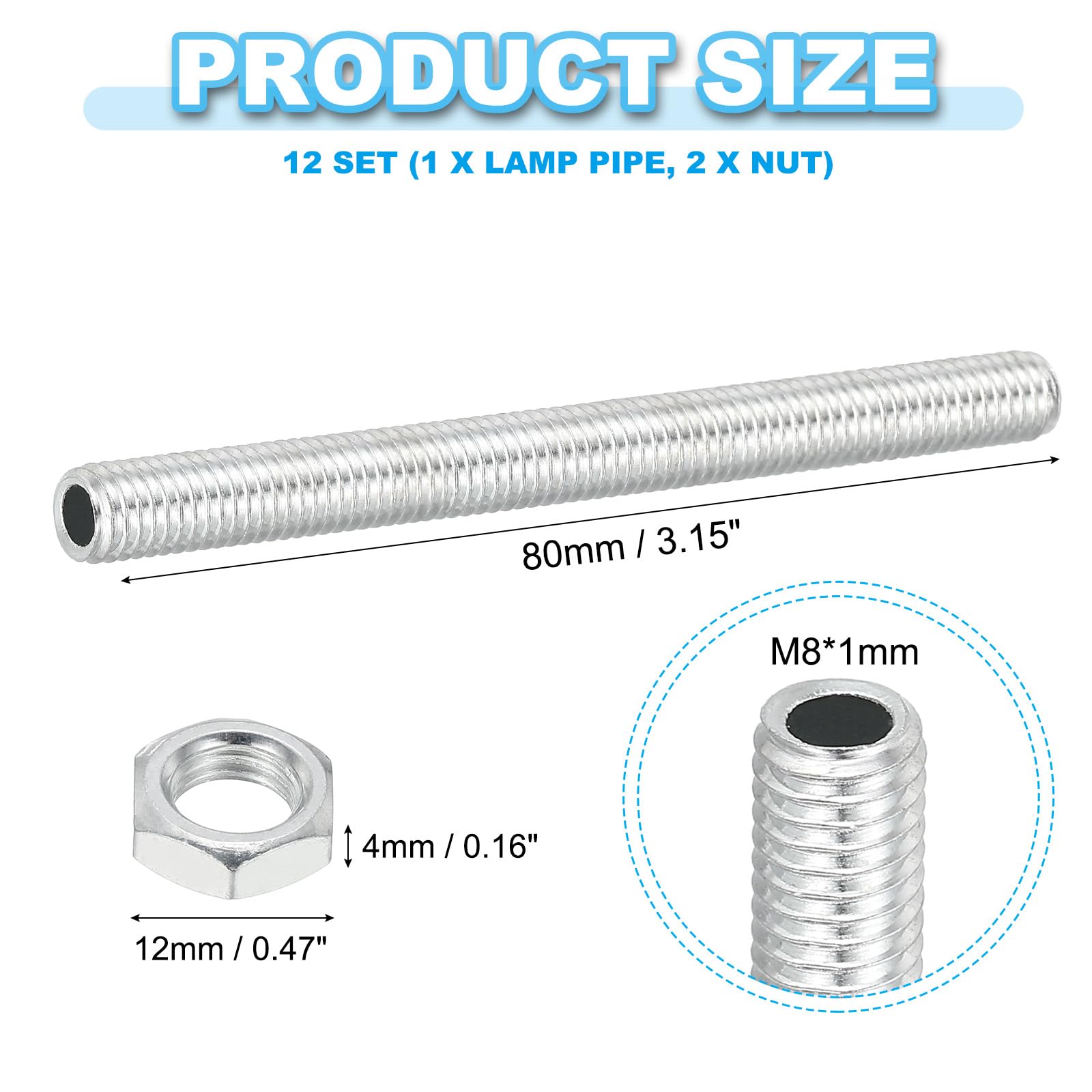 PATIKIL M8 Fine Thread Carbon Steel Lamp Pipe With Nut - Image 2