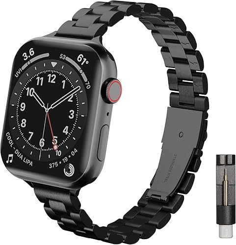 Miniatura 7 de Burloreme Correas de metal delgadas y sólidas compatibles con Apple Watch Band Series 9 8 7 6 5 4 3 2 1 SE Ultra, 1.496 pulgadas, 1.575 pulgadas,