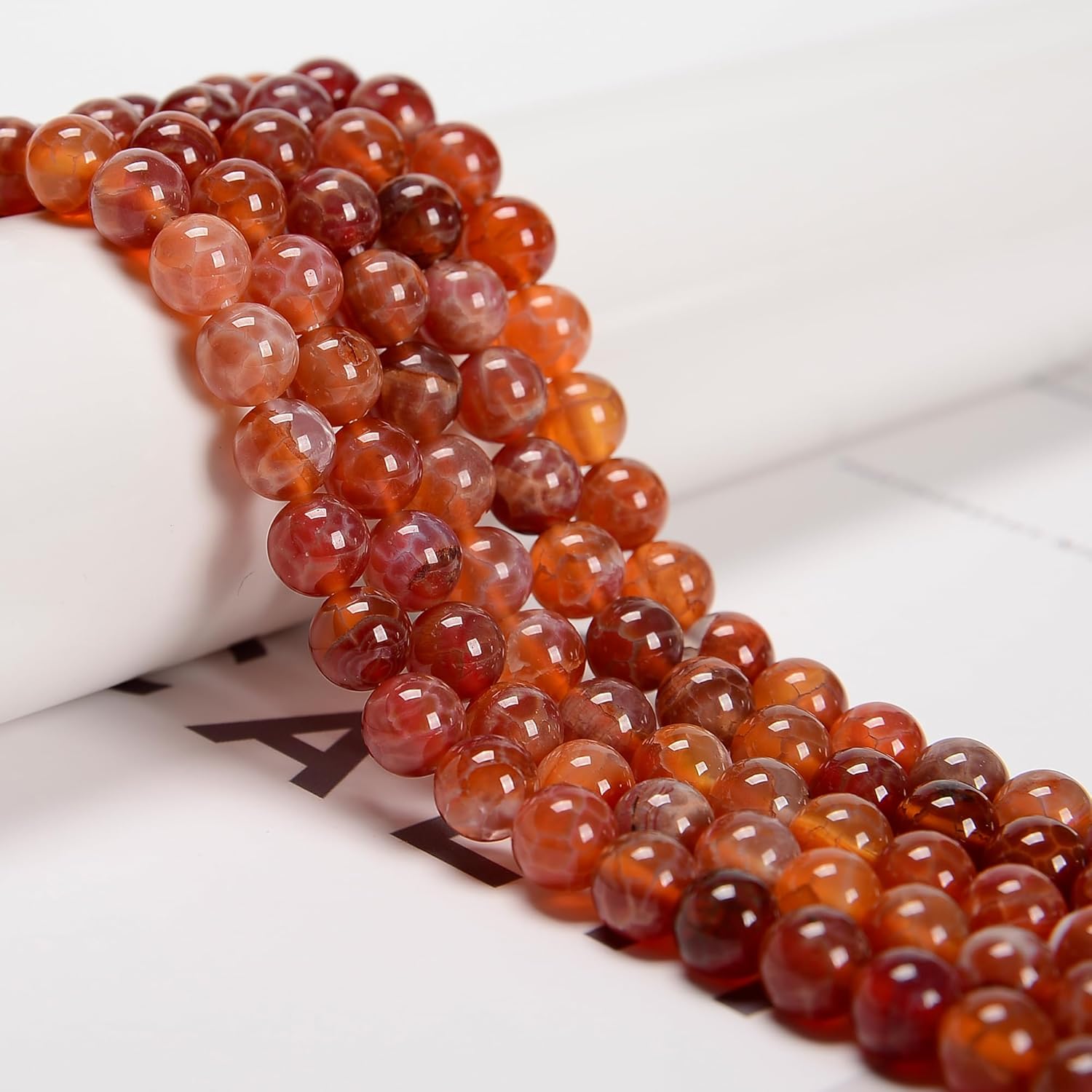 10mm 75pcs Fire Agate Beads Burnt Orange Smooth Round Flame Stone Beads for Jewelry Making, Healing Crystal Loose Beads for Autumn Bracelet Necklace Earrings DIY