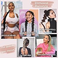 Vista 4 de Extensiones de cabello sintético de 32 pulgadas de largo trenzadas para mujer, extensiones de cabello lacio envolvente con banda para el cabello