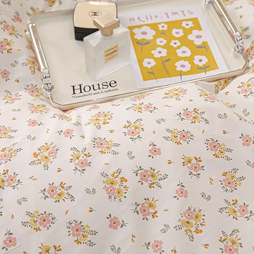 Miniatura 23 de Juego de funda de edredón floral tamaño individual, de algodón suave, 3 piezas, transpirable, con estampado de flores, estilo Shabby Chic, para B