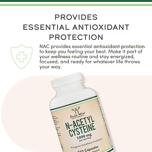 Miniatura 5 de Suplemento NAC N-acetil cisteína (1,000 mg por porción, 500 mg por cápsula, 210 cápsulas) (probado por terceros) con tecnología de enmascaramiento