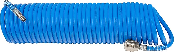 Güde Spiralschlauch 10 m (für Druckluft-Kompressoren bis max. 11 bar, ausziehbar bis 10 m, ø 10/6,5 mm, aus Polyurethan (PU), Schnellkupplung und Stecknippel, Knickschutz für längere Haltbarkeit)