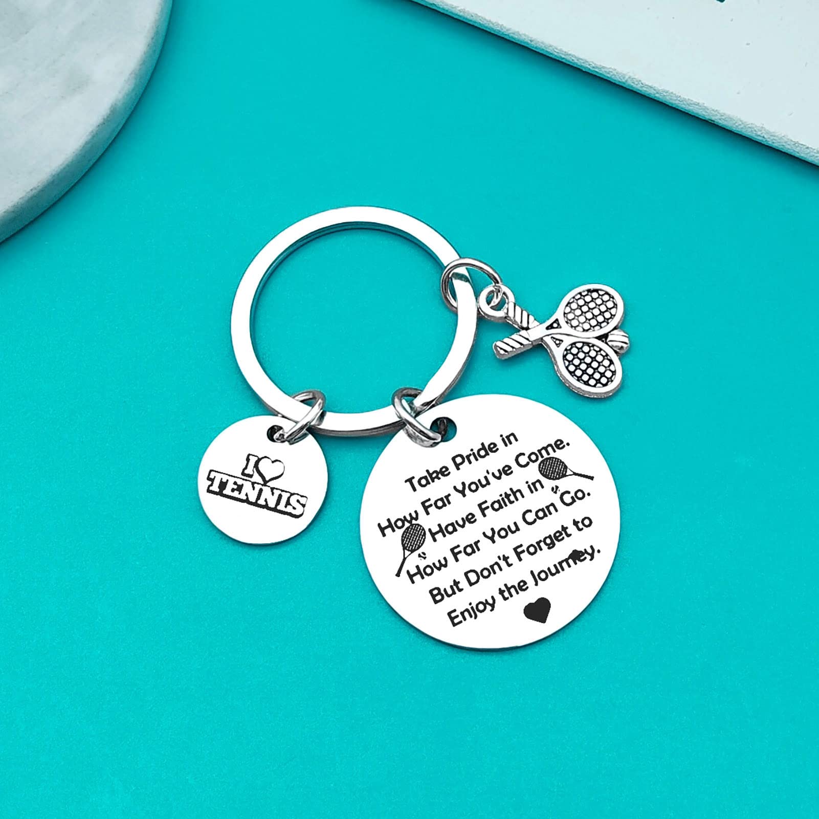Ximalun Tennis Keyring: 'Take Pride, Have Faith, Enjoy the Journey', Silver, Unisex, Sports Gift for Tennis Players Teams - Image 3