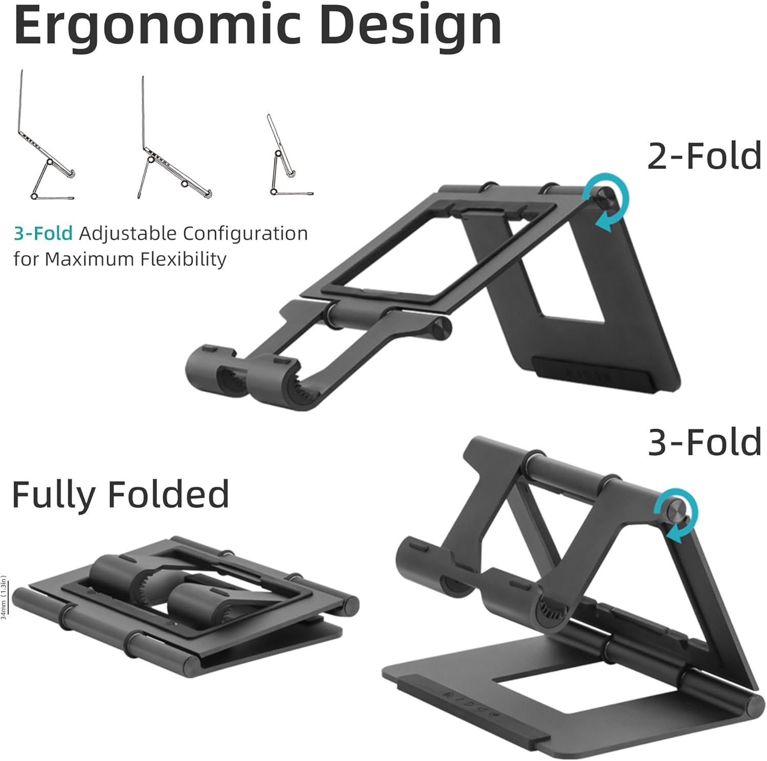 Rmour Ridge Stand – Adjustable Aluminum Laptop Stand, Portable Ergonomic Design with Cable Organizer & Travel Case, Compatible with MacBook, Dell, HP, More – Space-Saving & Heat-Dissipating -Black