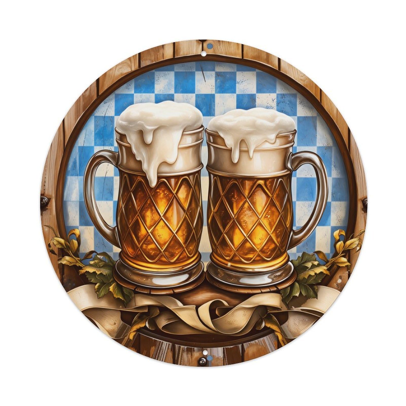 Beer Mugs Foam Background Round Tin Sign Retro Metal Sign for Cafe Bar Pub Home Game Room Gym Club Wall Decoration Vintage Metal Poster 8x8 Inch
