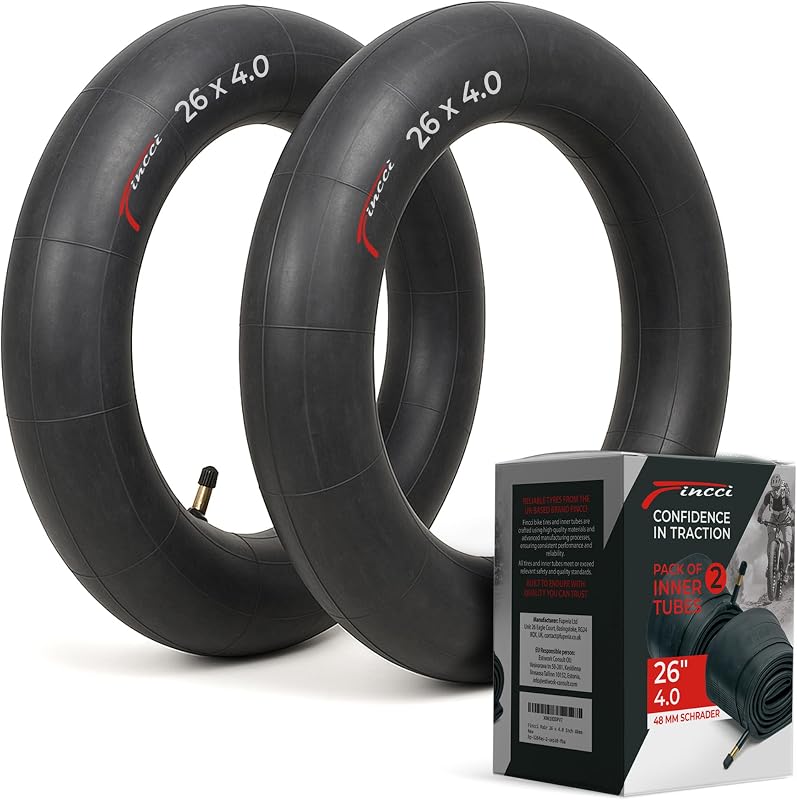 Fincci Fatbike Belső Gumi 26 x 4.0 - MTB Kerékpár Tömlő Schrader Autószeleppel, 48 mm, Hegyi Biciklihez, E-Bike-hoz