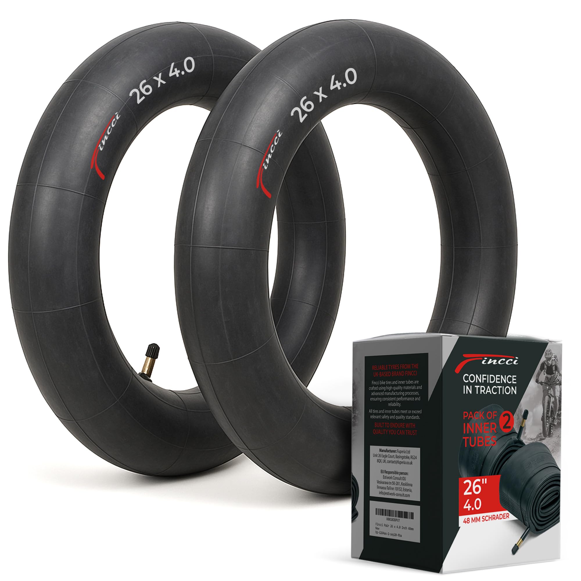 Fincci Cameras Fat bike 26 x 4.0 Pollici - Coppia Сameras d Aria 26 MTB con 48mm Schrader Valvola per Fat & Montagna bici & E bike & Strada Bicicletta, City bike Uomo - Confezione da 2 accessori