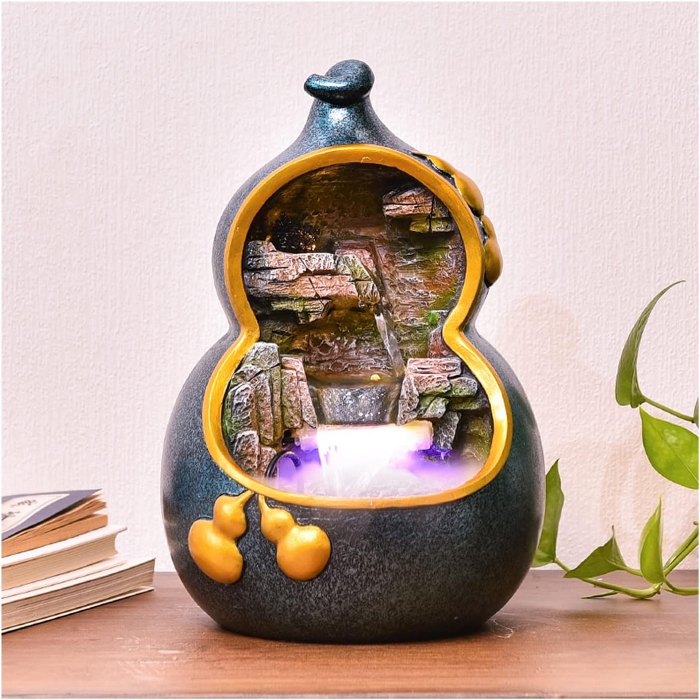 Tabletop Fountains Indoor Resin Tabletop Fountain Gourd Flowing Water Decoration Water Feature Fountain Living Room Desktop Housewarming Opening Gift Home Office Desk Decoration Relaxation Fountains