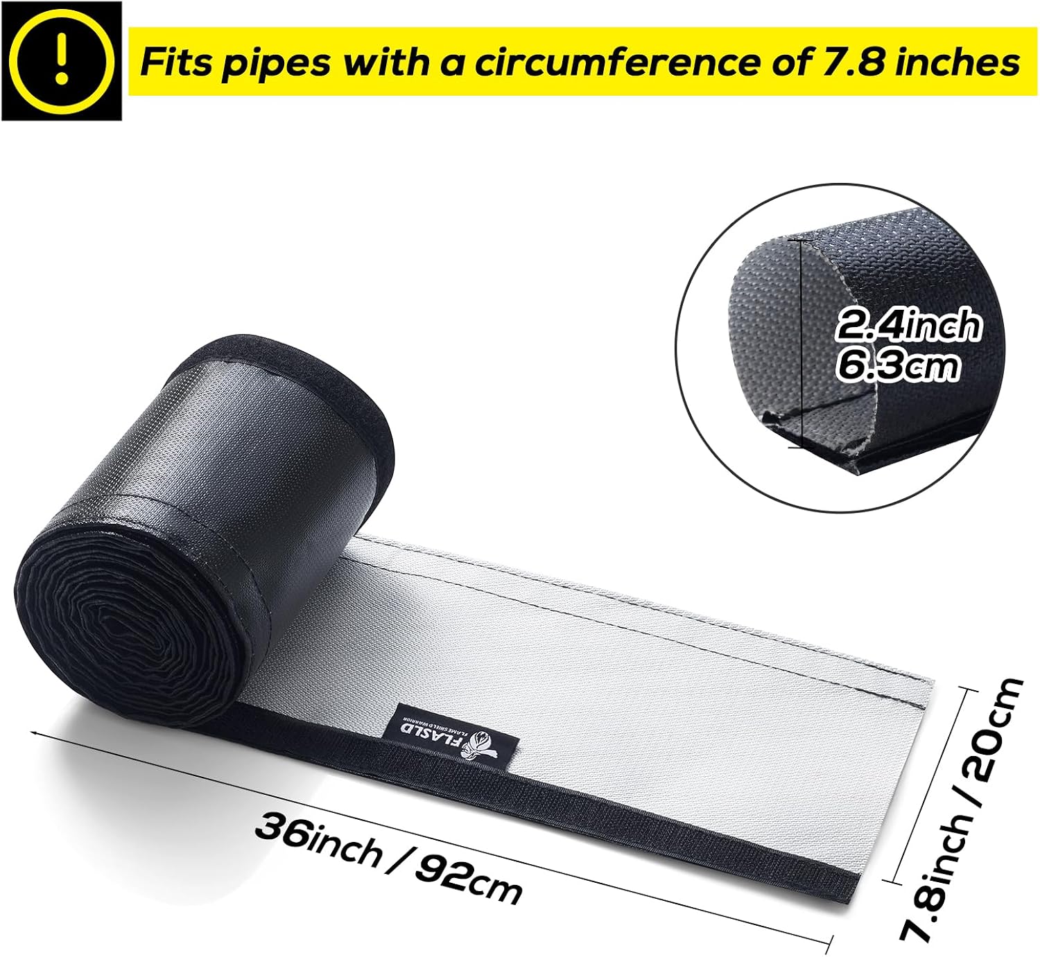 FLASLD 2-1/4" I.D. x 3FT Wire Heat Shield for Hose Lines & Electrical Wiring, Heat Shield Wrap Automotive for Exhaust and High-Temperature Pipes with Stainless Steel Ties, Black