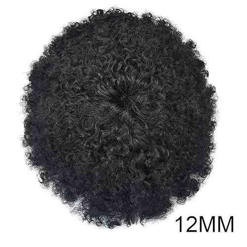Miniatura 2 de Afro Toupee para hombres negros, sistema de reemplazo de cabello con base de piel de polietileno completo duradero para afroamericanos inyectados PU
