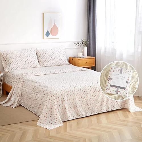 Miniatura 7 de KACEMOO Juego de sábanas King de 4 piezas impresas con bonito patrón de sábanas de microfibra cepillada refrescante con bolsillo profundo de 17