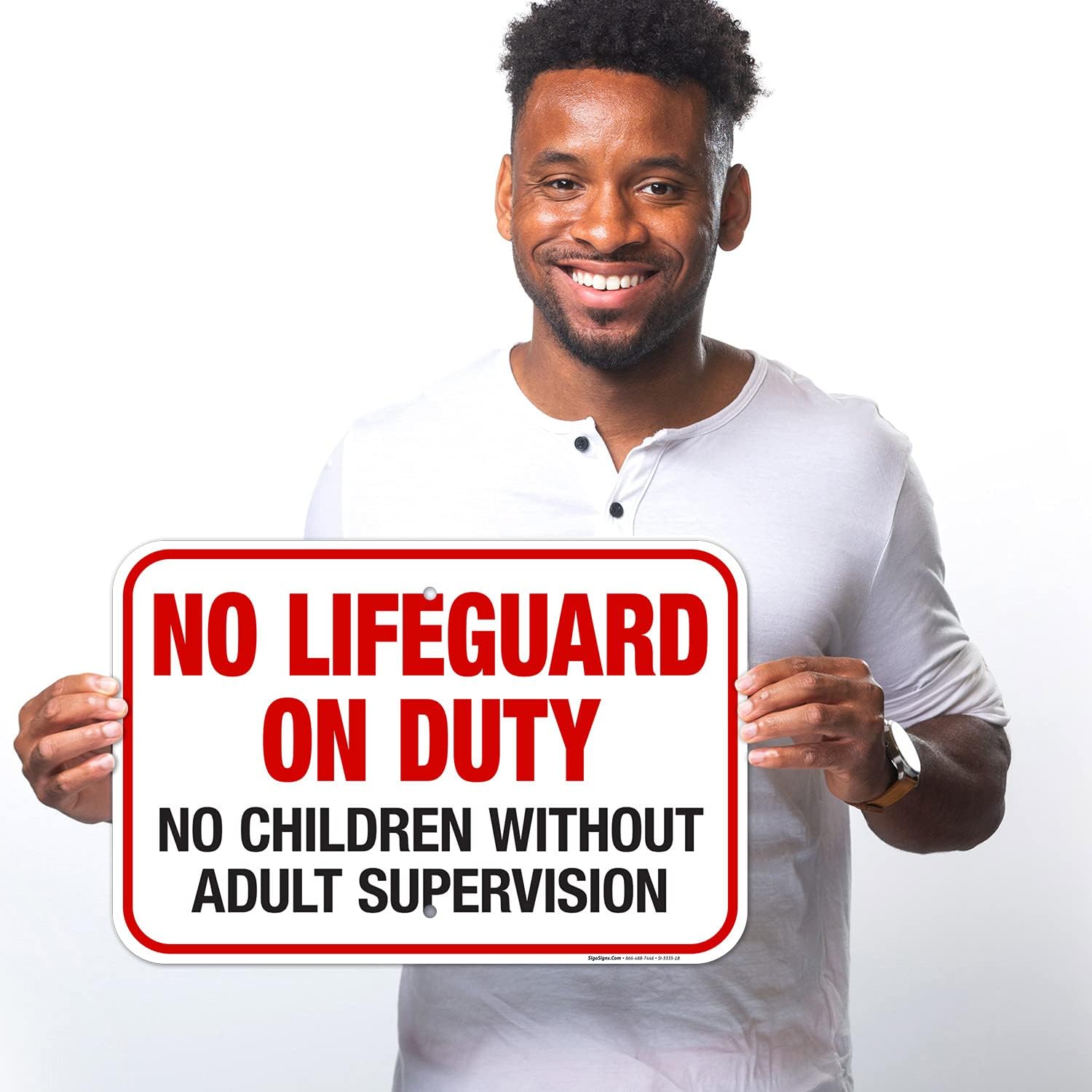 No Lifeguard On Duty Pool Sign, No Children Without Adult Supervision Sign, 12x18 Inches, 55 mil Thick HDPS (high Density polystyrene), Made in USA