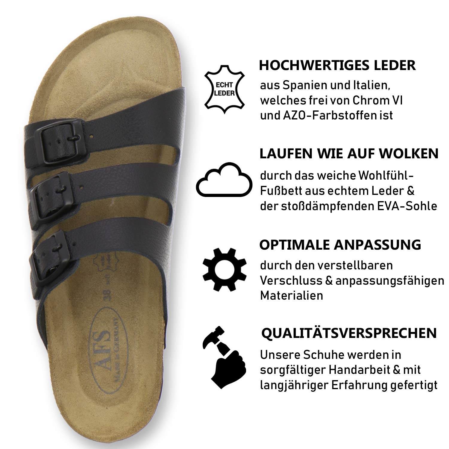 AFS-Schuhe 2133 - Pantuflas deportivas para mujer de piel, prácticas y cómodas, fabricadas en Alemania