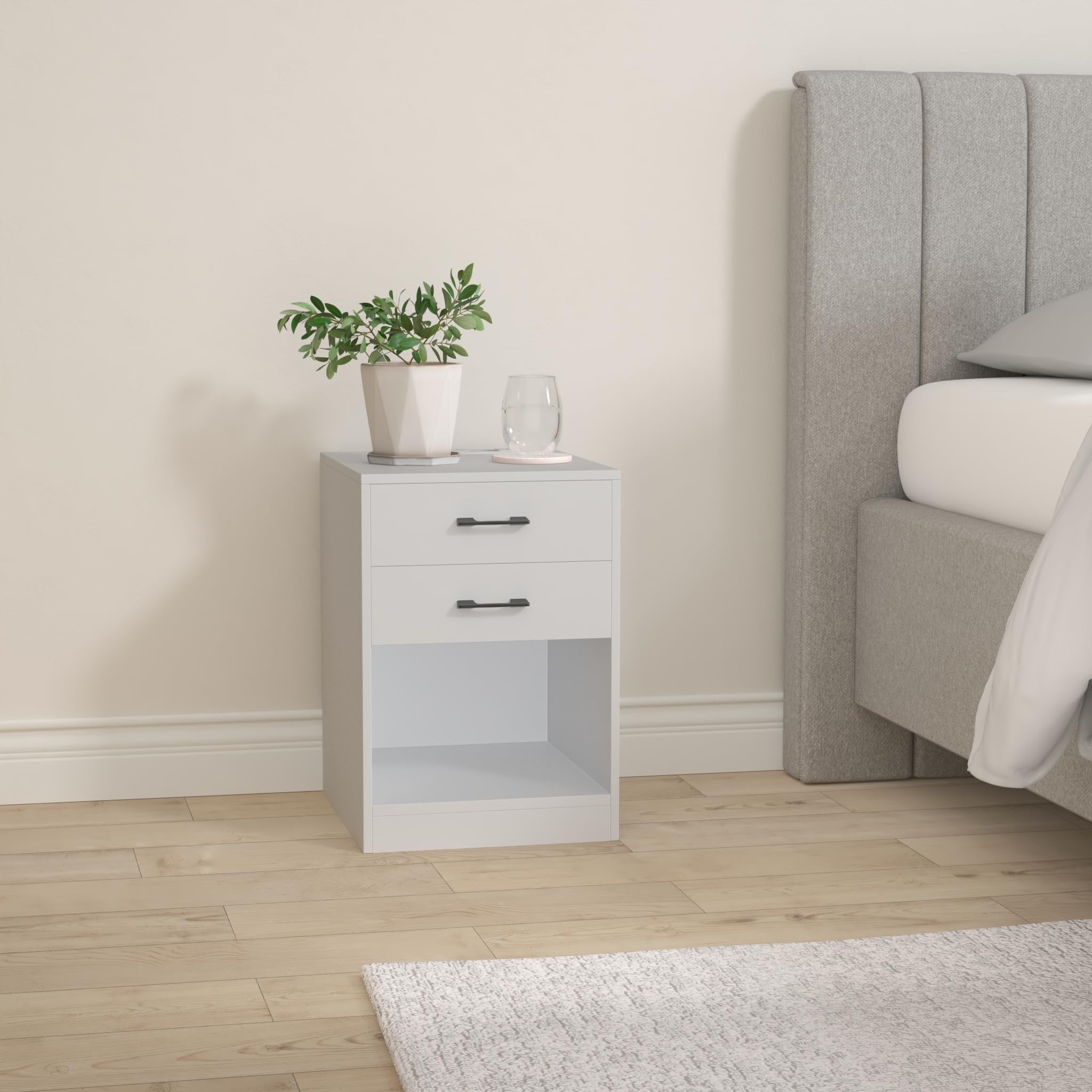 PIPIPOXER Table de Chevet avec Station de Charge & USB, Table de Chevet Noir Haute Brillance, Table de Nuit LED Chevet de Lit avec 4 Tiroir, Grande Capacité Chevet de Lit pour