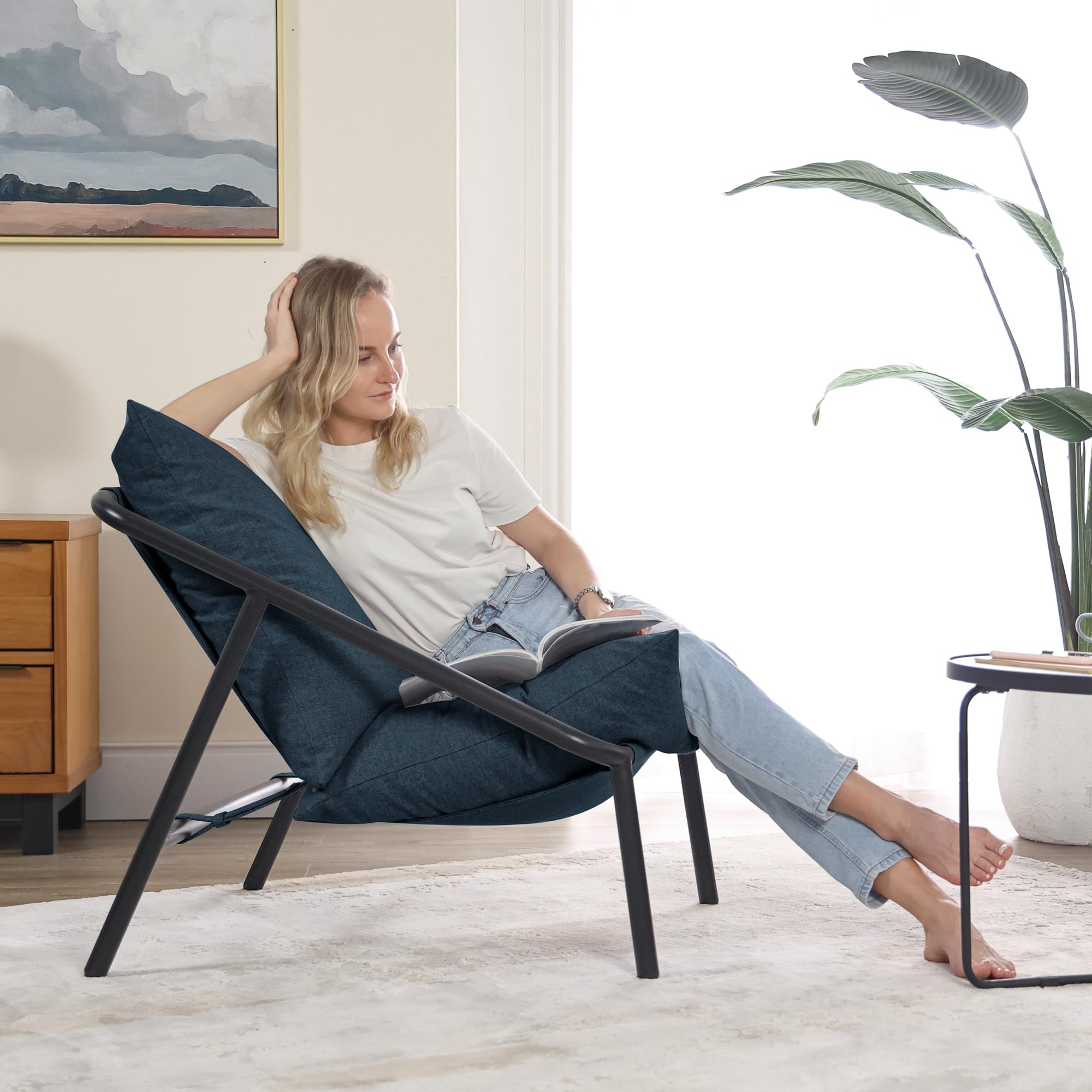 Zinus Ada Loungesessel, Navy blau, Sessel, Metallrahmen mit zerkleinerten Schaumstoffpolstern