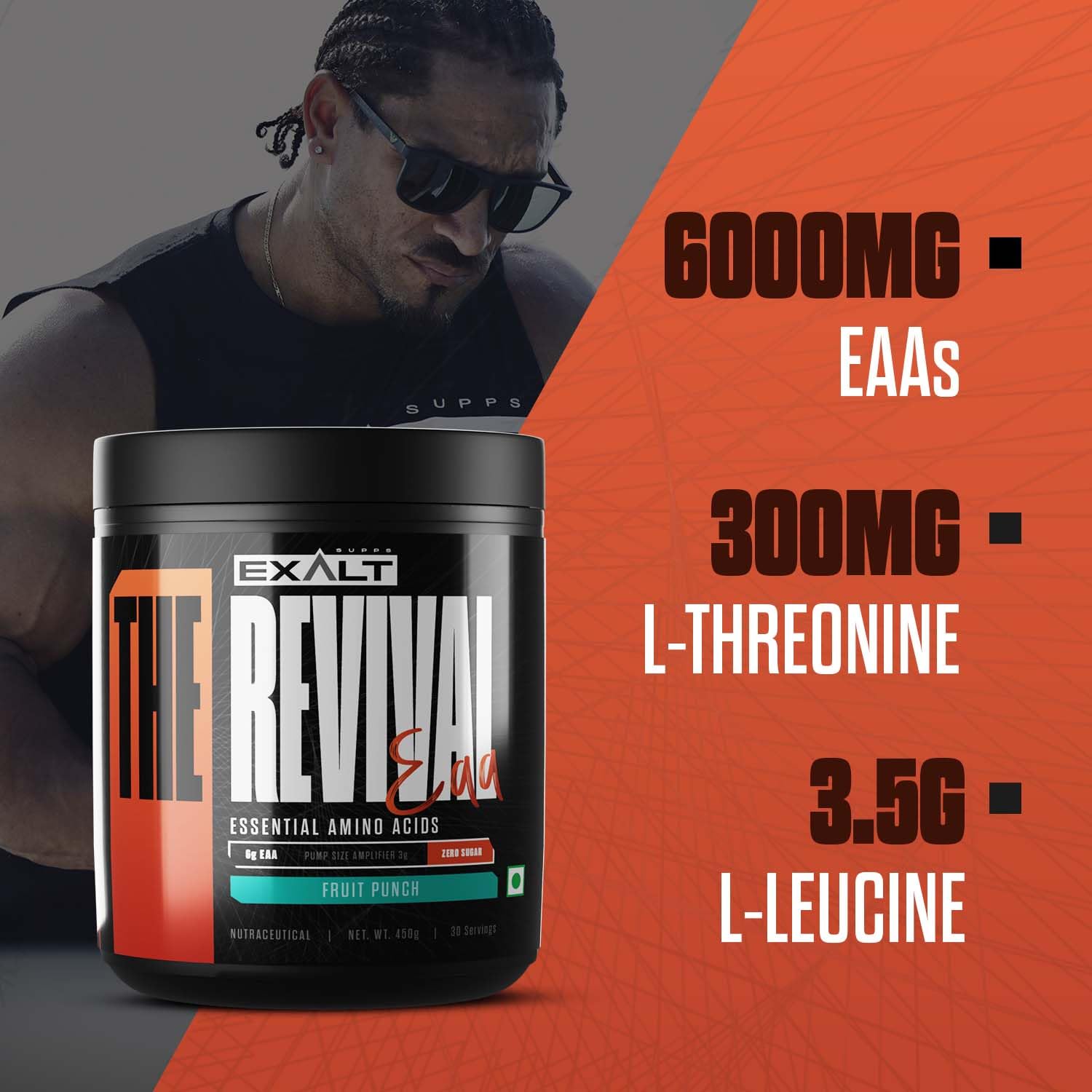 The Revival Essential Amino Acids (EAA) | 450 gm | 30 Servings | 6000mg EAA | Zero Added Sugar | Muscle Recovery | Increased Endurance (Fruit Punch) — Amazon image 4