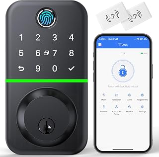 KUCACCI Smart Fingerprint Deadbolt: Keyless Entry Door Lock with Keypad, Bluetooth App Control, NFC for Front Door