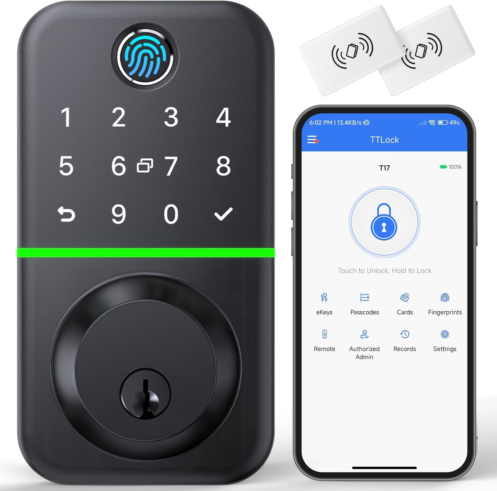 Smart Door Lock Deadbolt with Keypad: Keyless Entry Door Lock - Fingerprint Lock for Front Door - Electronic Lock with Bluetooth and APP Control