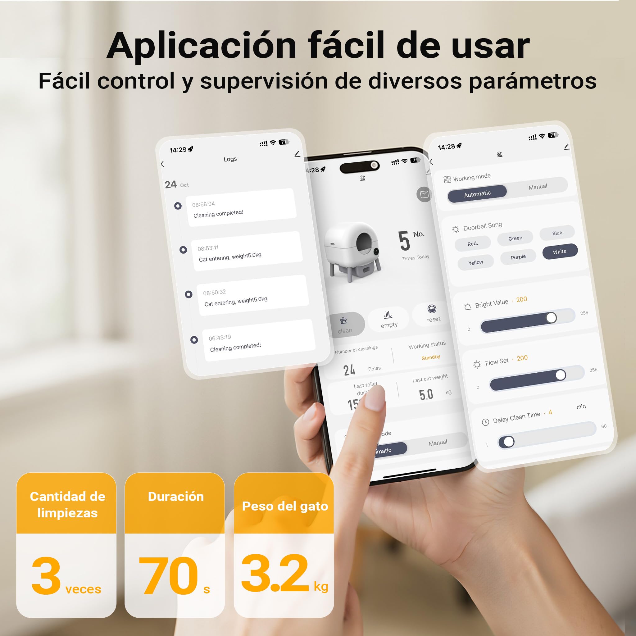 Fudajo Arenero autolimpiable para Gatos controlable por App, con Puerto USB y Mecanismo de Seguridad avanzado, Espacio Interior de 76 litros y Cubo de recolección de 13 litros, diseño Moderno