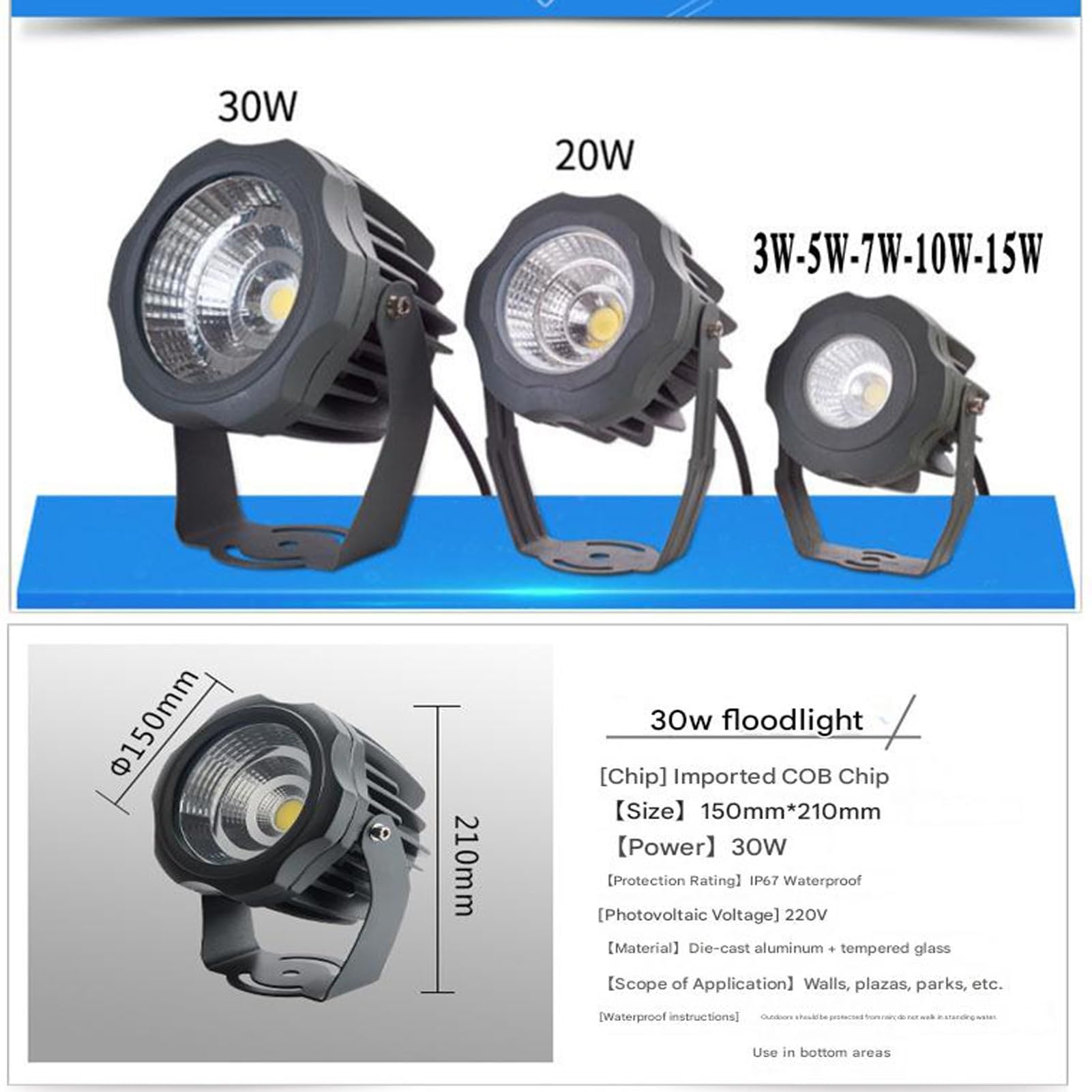 Proiettori A Pavimento - Faro LED Da Esterno, Illuminazione A Fascio LED Impermeabile IP67, Proiettori A Fascio Stretto Per Pareti Esterne Di Edifici, Per Illuminazione Di Facciate(30W(AC220V))