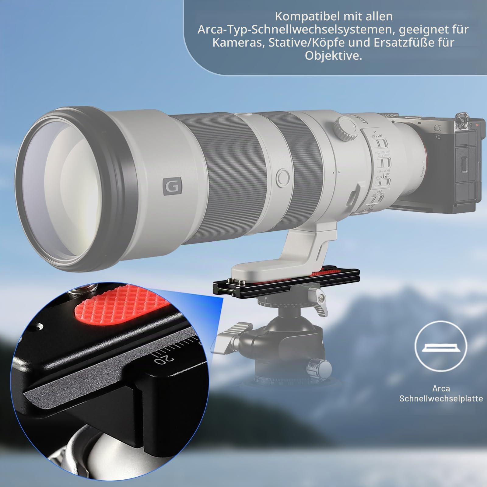 Haoge HQR-127 Arca-Platten für Stativ-Kugelkopf, 127 mm, universelle Arca Swiss Schnellwechselplatte für Stativ-Kugelkopf, mit handverstellbarer Edelstahlschraube von 1/4 Zoll und 3/8 Zoll