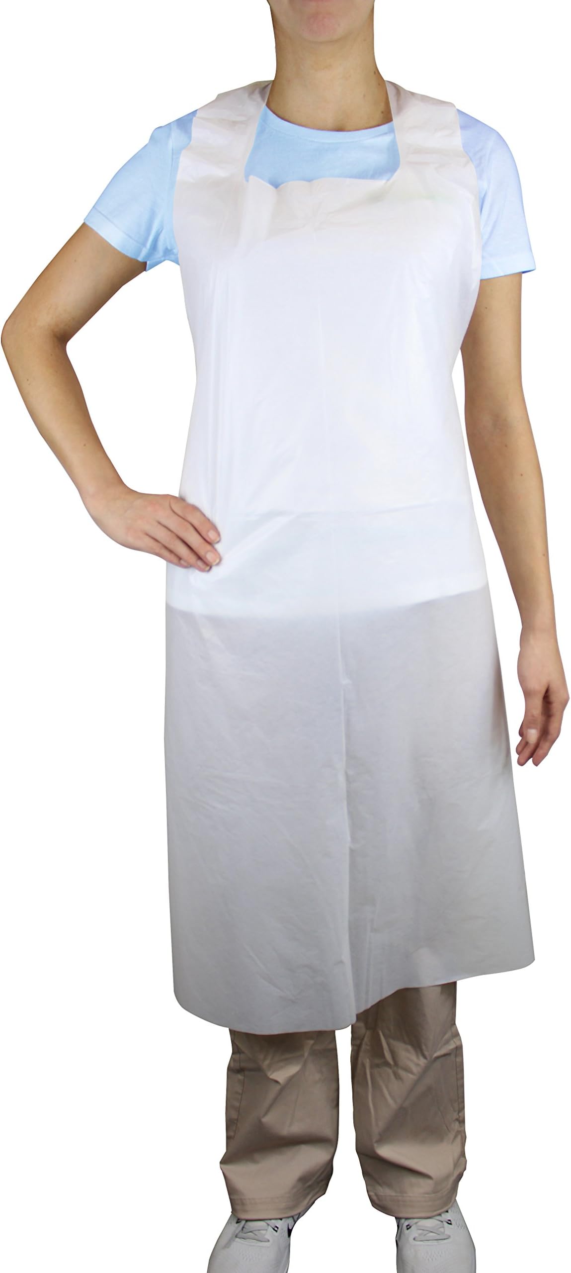 White Polyethylene Waterproof Aprons 28 x 46 inches, Stay Clean and Dry All Day While Cooking, Serving, Painting or Dishwashing. 1.0 Mil Thick for Maximum Durability (100 Pack)