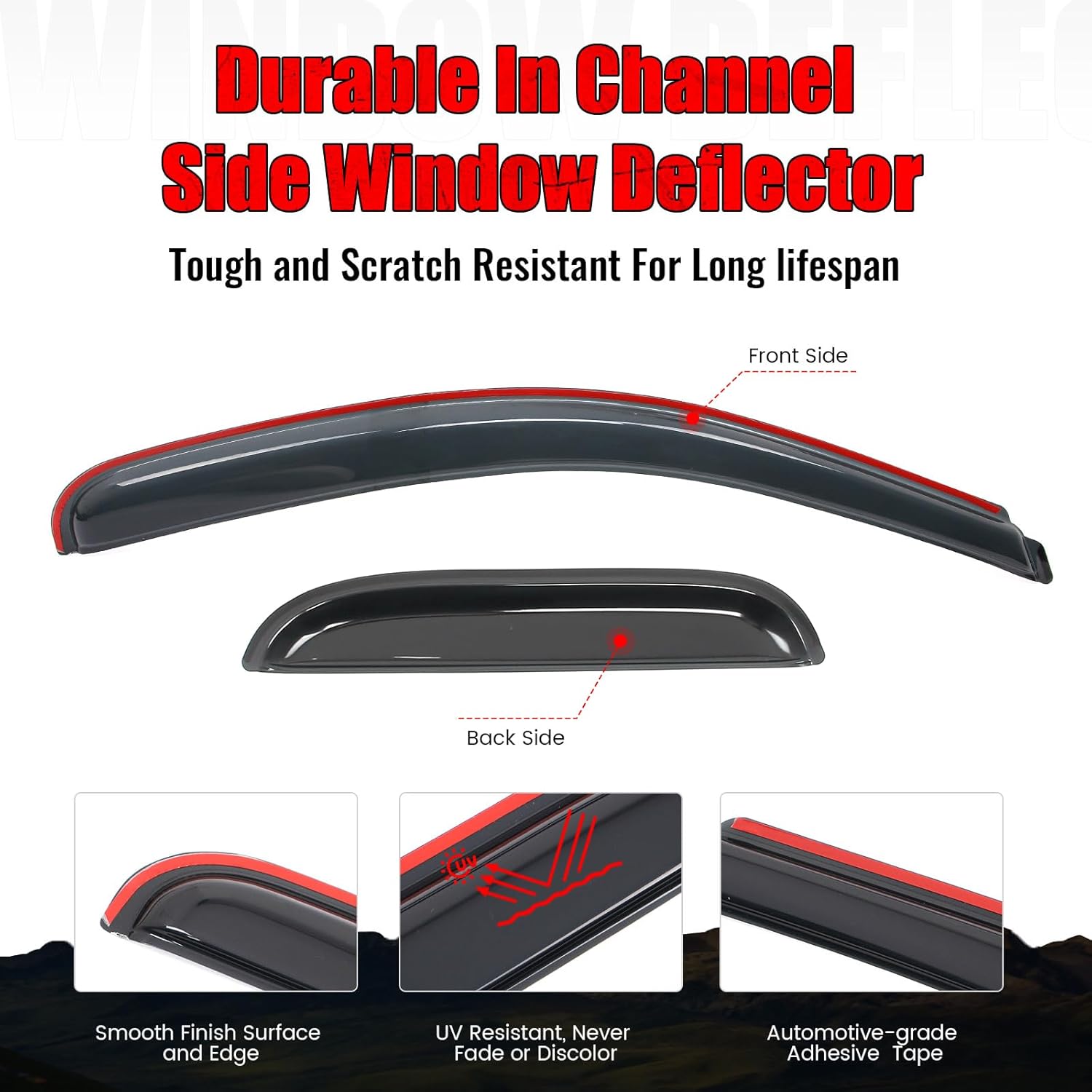 IKON MOTORSPORTS In Channel Window Visors Compatible with 2007-2013 Chevy Silverado GMC Sierra 1500 & 08-14 2500 3500 HD Extended Cab, Acrylic Smoke/Tinted Rain Guards, Side Window Wind Deflectors 4PC