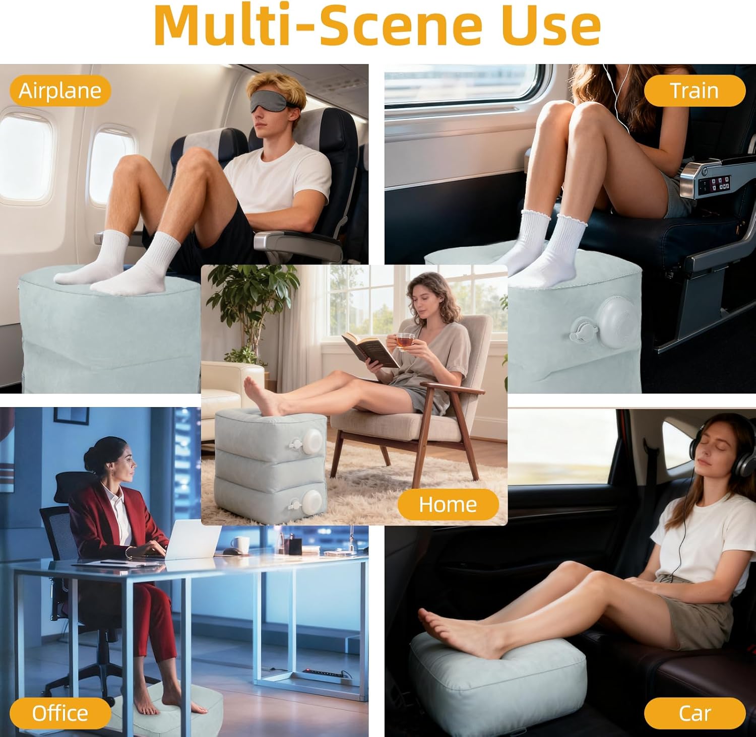 Inflatable Foot Rest Pillow for Travel, Adjustable 3-Layer Height, Fast Inflation Leg Rest Cushion for Airplanes, Cars, Trains, Office & Home - Image 7