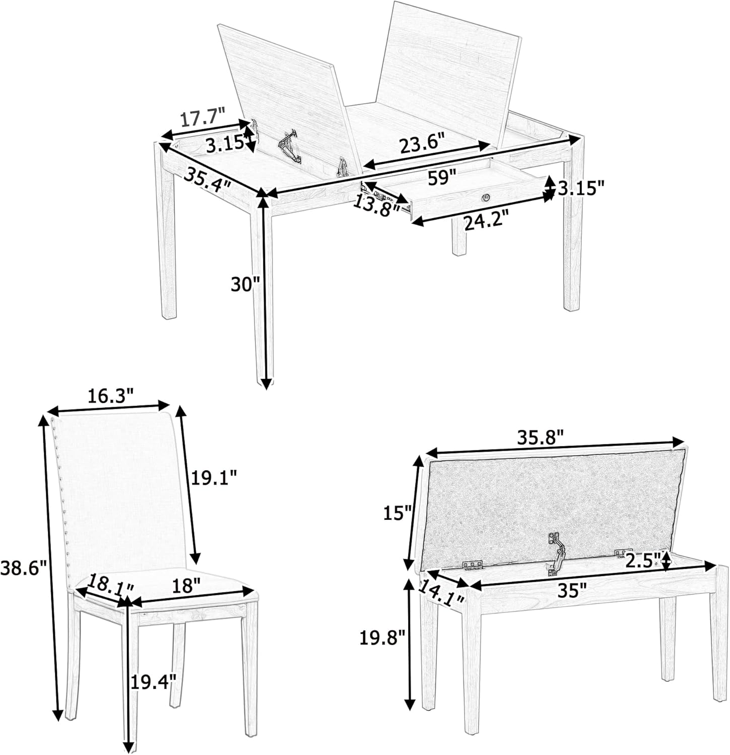 Merax 6-Piece Dining Table Set with Storage Table & 4