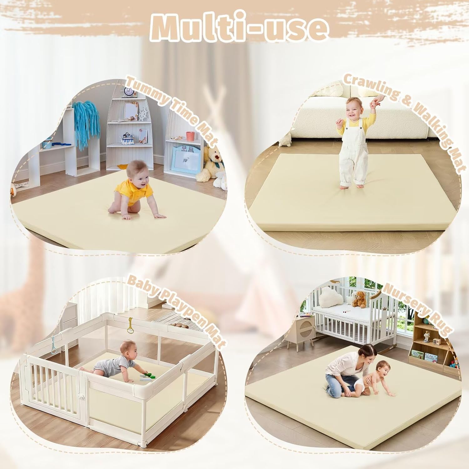 Waterproof Baby Play Mat for Floor 1.3"Thick Memory Foam 50*50 Cushion Playpen Playmat Tummy Time Crawling Mat Nursery Rug Pad Mattress Create Soft & Safe Area for Infants,Toddler,Kids,Beige - Image 3