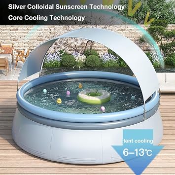 Large inflatable pool with canopy, kids pool with sunshade, inflatable family pool with shade, blast pool for backyard, garden, summer water party 3M