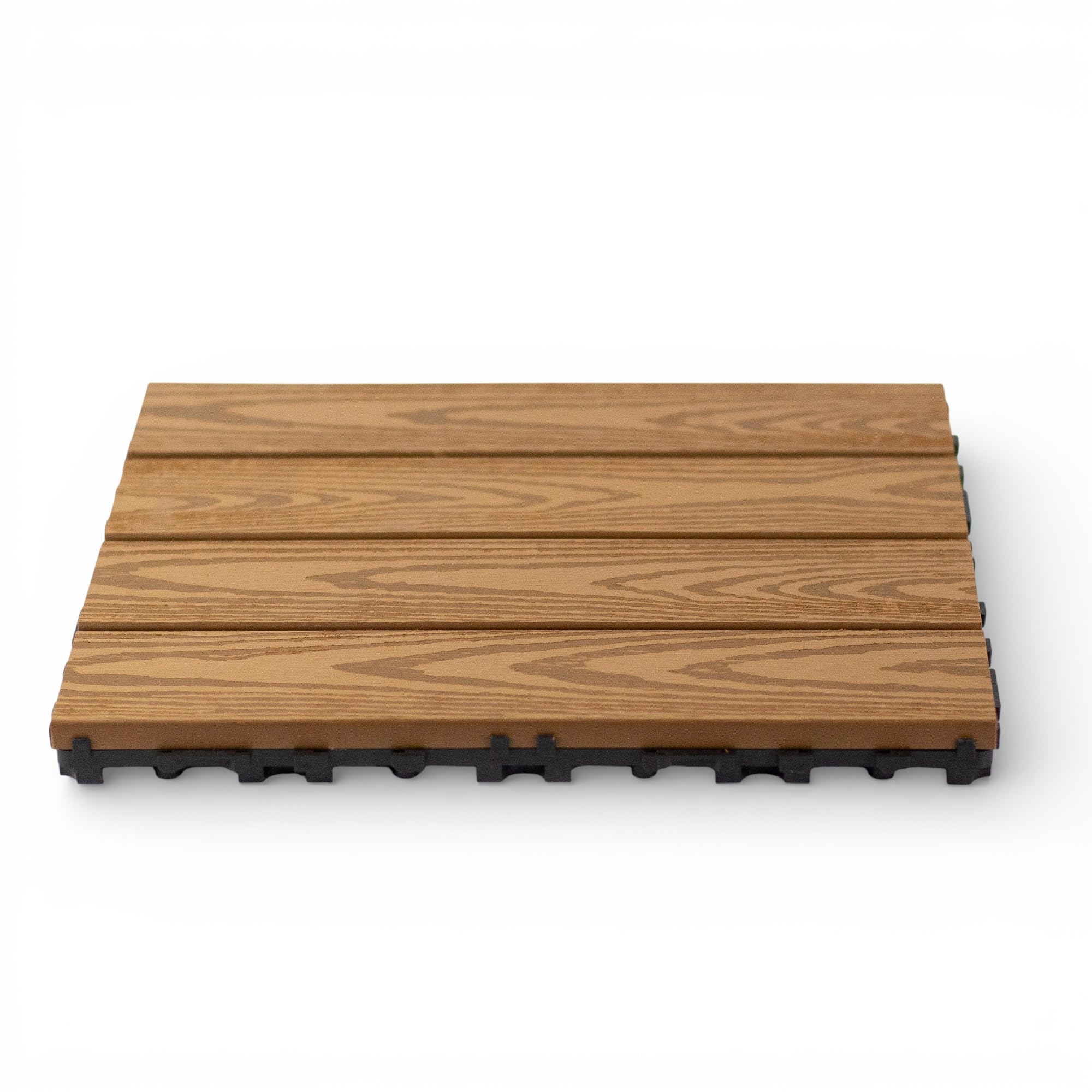 Losetas de Plástico para Jardín con Base Drenante, Efecto Madera, 29x29 cm, Pack de 12 Unidades, Sistema Click Encastrable, para Terraza Exterior y Patio