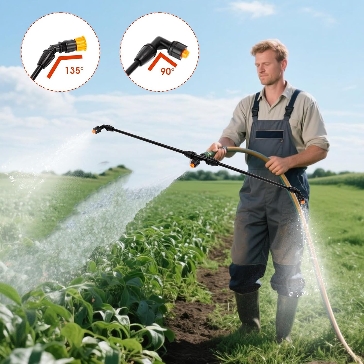 6 Nozzles Poly Boom Wand with 1/4" Brass Fitting, ATV sprayer Boom, Wide-Coverage Agricultural & Lawn Spray Attachment for Tractors/UTVs