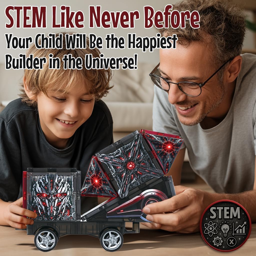 Little Pi ShadowBots Magnetic Tiles 58 PCS | Transform Robot Villain Building Set with Sword & Shield | STEM Toys for Kids Age 3 4 5 6 7 8