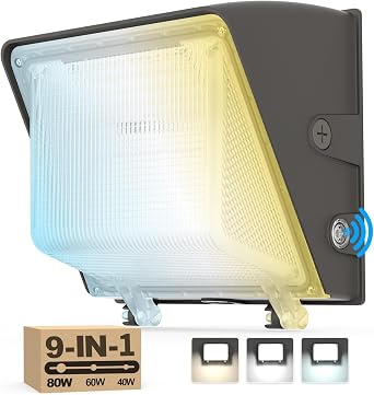 AKK 80W 60W 40W LED Wall Pack Light with Photocell, 12000LM 150LM/W, 3 Wattage & 3 CCT Selectable4000K/5000K/5700K, AC100-277V IP65 Waterproof for Storefront, Walkway, Small Parking Lot | ETL Listed