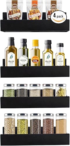 Miniatura 6 de Homestry - Paquete de 4 estantes magnéticos de metal grandes para organización de cocina, organizador y almacenamiento de especias, perfecto para