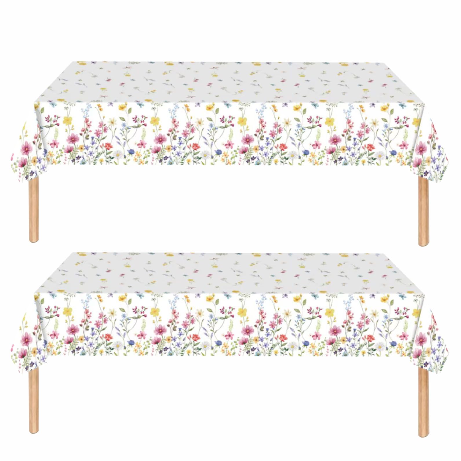 2Pcs 137*274cm Spring Summer Floral Birthday Tablecloth Decorations for Spring Wild Flowers Table Cloth Plastic Floral Disposable Table Cover for Wedding, Afternoon Tea, Baby Shower Party Table Decor