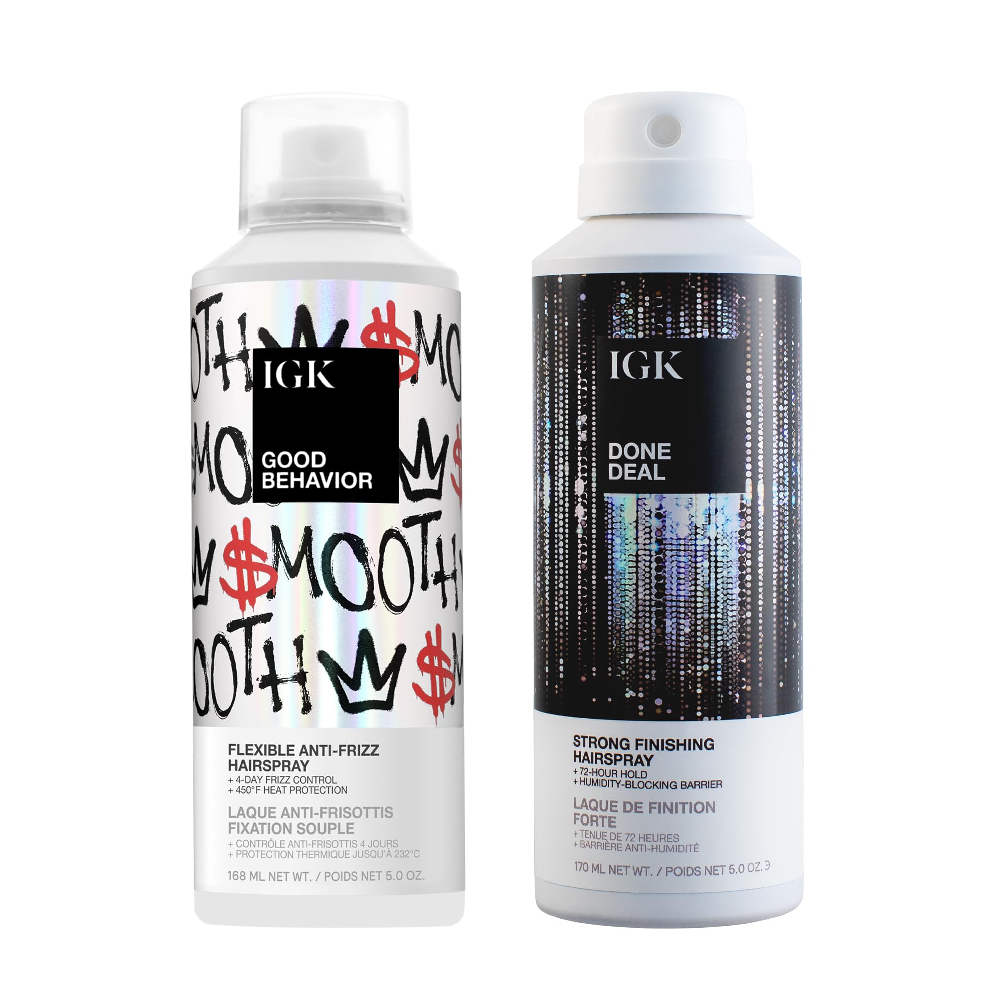 IGK Good Behavior Smoothing Hairspray + Done Deal Hairspray – Hair Styling Duo for Frizz Control, Flexible Hold & Shine – Vegan & Cruelty-Free