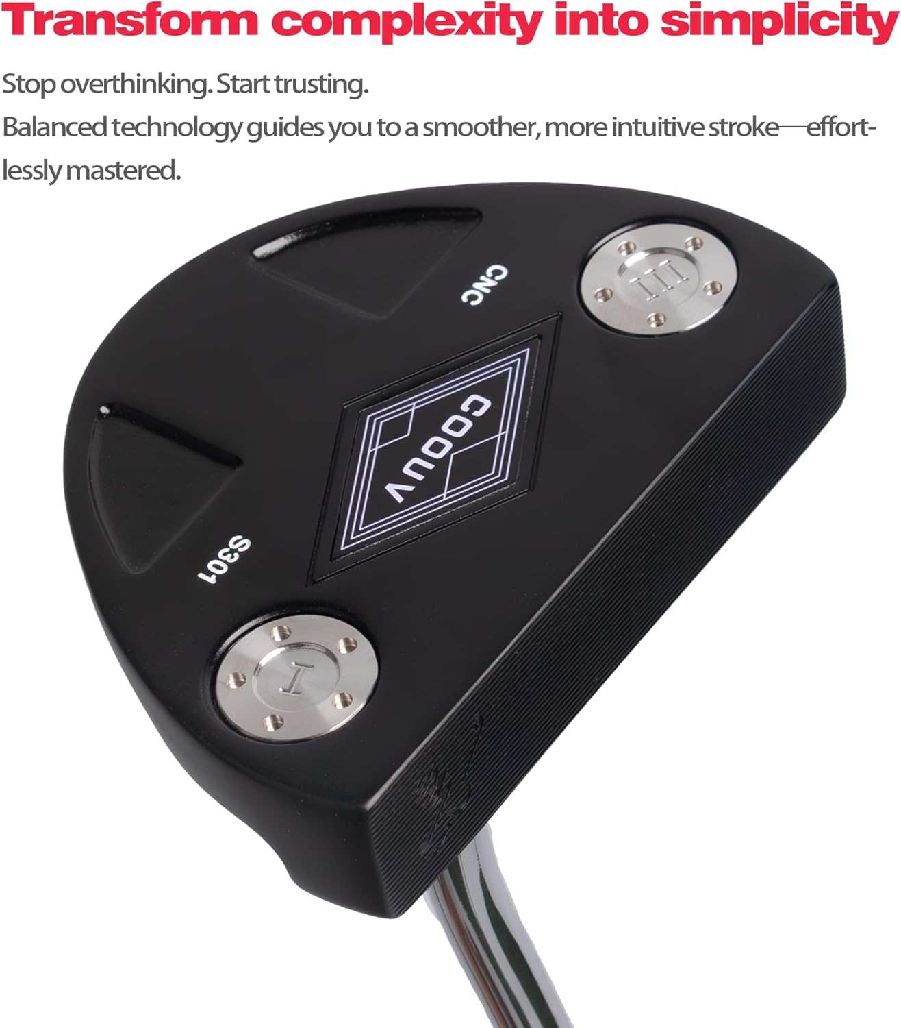 Golf Stand Putter Stability Professional Golf Clubs Self-Standing Club CNC Head Carbon Fiber Shaft PU Grip (S301-B2, 34")