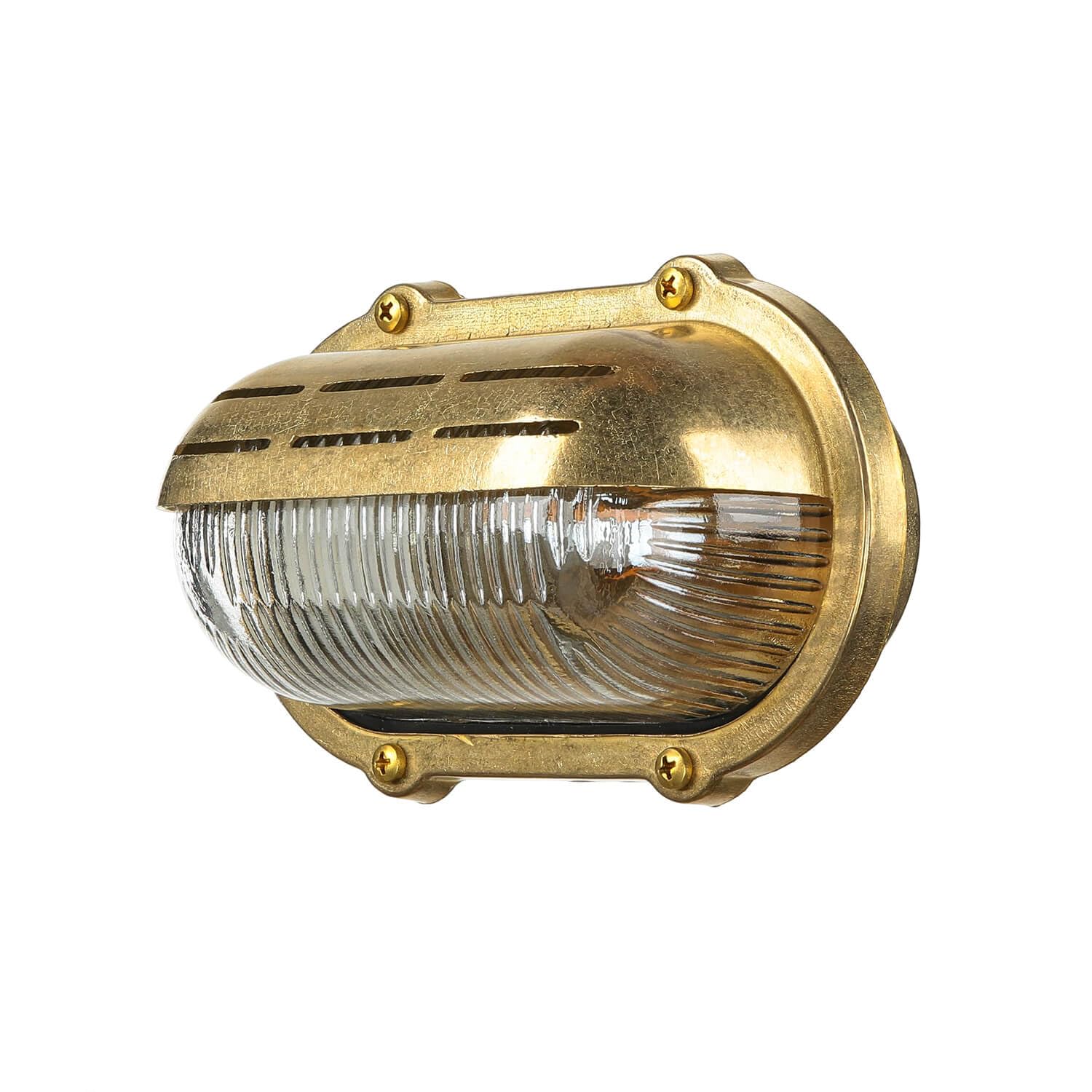 Lampada da parete esterna Skiathos in ottone E27 IP64, resistente alla ruggine in vetro scanalato stile marittimo ideale per casa, terrazzo