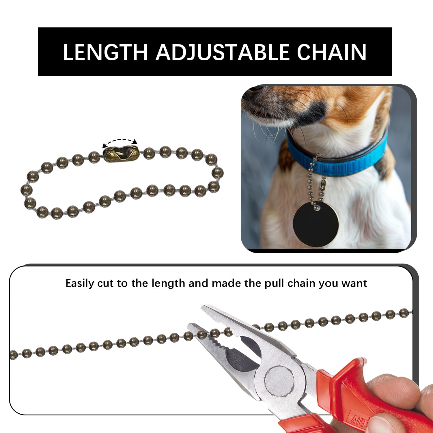 Dotlite Extra Long Ceiling Fan Pull Chain – 120″ Rust-Proof 3mm Beaded Ball Chain With 20 Connectors, Bronze & Silver Option For Lights And Lamps