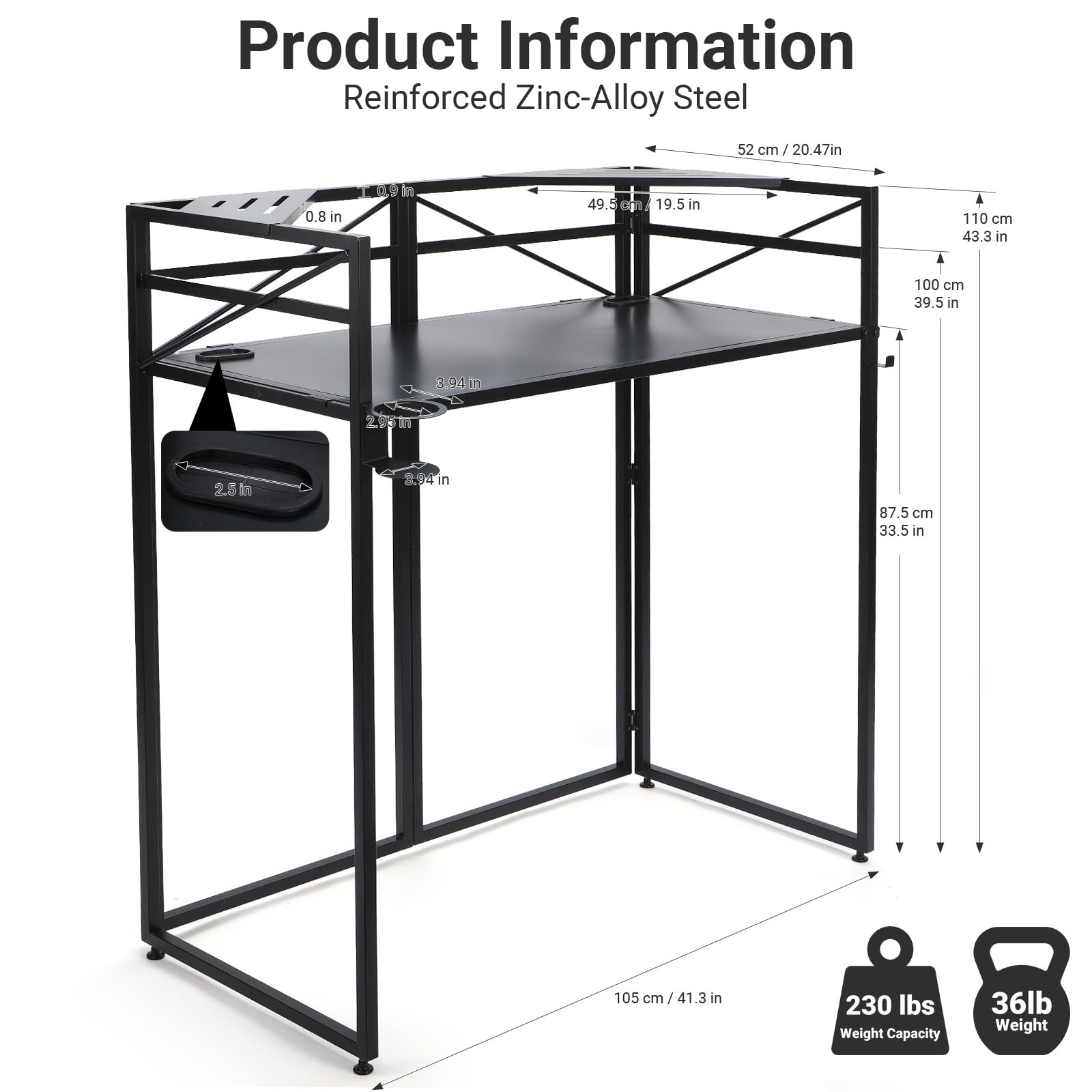 Składana metalowa rama 100 cm x 50 cm budka DJ Facade Booth - przenośny kontroler DJ zestaw stojaków na stół regulowana wysokość 85 cm / 100 cm z czarno-białym tłem, biurko DJ do występów na żywo